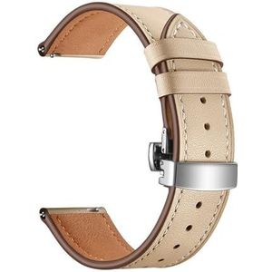 LUGEMA 22 Mm 20 Mm 18 Mm Lederen Armband Compatibel Met Garmin Vivoactive3 4 4S Smart Horlogebandriem Compatibel Met Vivoactive 4 4S 3 Sportpolsband (Color : Khaki, Size : 18MM_SILVER BUCKLE)