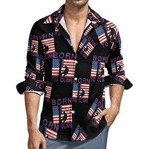 Born to Climb Lineman Overhemd voor heren, button-down shirt met lange mouwen en V-hals, casual tops met normale pasvorm