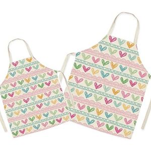 Eyand Kookschort voor ouders en kinderen - linnen kookschort met schattig patroon voor mama en kinderen, kookschort met schilderij, Y-Love, Adult: 25.6x30 inches, Kid: 17.7x22 inches
