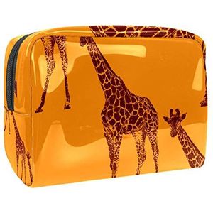 Make-uptas PVC toilettas met ritssluiting waterdichte cosmetische tas met oranje giraffe voor dames en meisjes