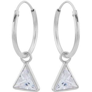 Zilveren oorringen met hanger, driehoekvormige cubic zirkonia steen kleur kristal