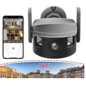 Bewakingscamera, 4K 5MP camera 180 ° groothoek dubbele schermuitgang, buiten IP67 waterdichte camera PTZ-bediening AI Tracking APP Automatische waarschuwing(5MP Add 64GB Card)
