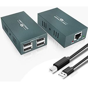 USB 2.0 Extender, USB Extender via Ethernet Cat 5e/6/7 tot 50m/165ft, 4 Hubs USB Extender Rj45, Ondersteuning Windows/MacOS/Linux enz