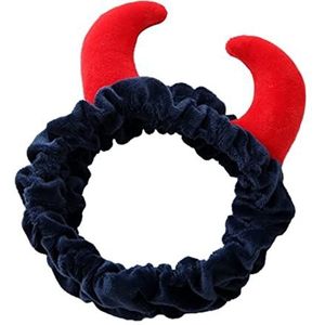 Haarband Pluche rood os duivel demon hoorns hoofdband make-up douche wasgezicht sport fluwelen haarband grappige festival party bandana Haarbanden Voor Make-up (Size : Navy)