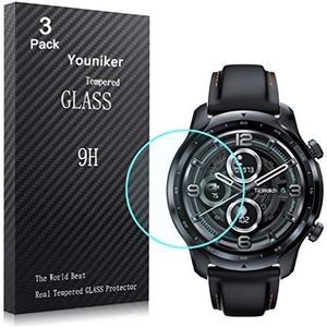 Youniker 3 Pack Compatibel met Ticwatch Pro 3 Screen Protector Gehard Glas voor TicWatch Pro 3 GPS Smartwatch Screen Protectors Cover Anti-Vingerafdruk Bubble Gratis