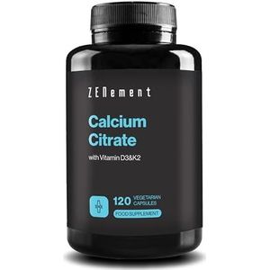 Calciumcitraat met Vitamine D3 en K2 - Voor Normale Tanden, Botten en Spieren - Verbeterde Formule met D3 en K2 - Hoge Absorptie - 120 Vegetarische Capsules