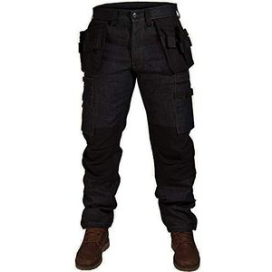 Juicy Trendz® Heren Denim Werk Jeans Combat Cargo Werkbroek Mannen Heavy Duty Multi Zakken Werkkleding Broek, Zwart, 34W / 34L