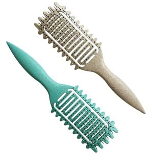 2 stuks Curls-haarborstel, Curly Hair Brush, borstel voor krullen & Curl Defining Brush, haarborstel voor krullen zonder trekken, krulborstel voor dik/dun haar – groen & beige
