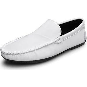 Loafers for heren, ronde neus, veganistisch leer, auto-instappers, antislip, antislip, lichtgewicht buiten-gala-instappers(White,39 EU)