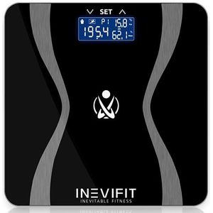 INEVIFIT Body Analyzer Schaal, zeer nauwkeurige digitale badkamer Body Composition Analyzer, meet gewicht, lichaamsvet, water, spieren en botmassa voor 10 gebruikers. Inclusief batterijen