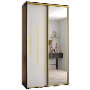 MEBLE KRYSPOL Davos 13 130 Kledingkast met twee schuifdeuren voor slaapkamer - Moderne Kledingkast met spiegel, kledingroede en planken - 235,2x130x60 cm - Zwart Wit Goud