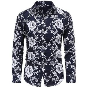OHXSM Herenhemd met lange mouwen, bloemenprint, casual button-down-hemd voor heren, slimfit, lange mouwen, button-down-hemd, casual bedrukt button-down-hemd, herenhemd, bloemenhemd met lange mouwen,