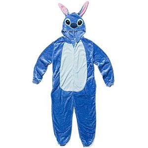 Lilo en Stitch kostuum voor volwassenen en jongeren, blauw, maat S, lichaamslengte 145-155 cm, Kigurumi onesie, eendelig, mannen, vrouwen, dames heren