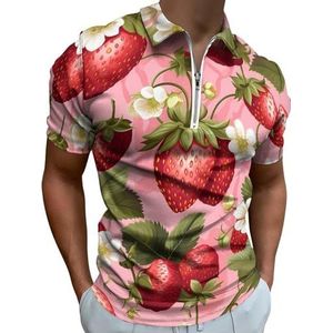 Zoete Aardbei Half Zip-up Poloshirts Voor Mannen Slim Fit Korte Mouw T-shirt Sneldrogende Golf Tops Tees 5XL