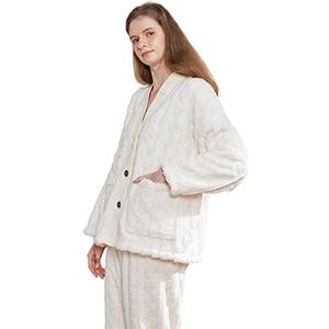 Dames pyjama sets, winter verdikte knoop vest pyjama voor vrouwen, Kleur: wit, L