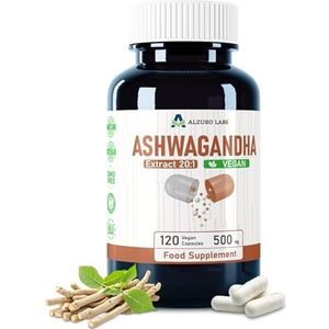 Alzuro Labs Ashwagandha | 10.000 mg equivalent (500 mg 20:1 extract) | 120 veganistische capsules | hoge dosis stress-, energie- en slaapondersteuning | 4 maanden voorraad | laboratoriumgetest |