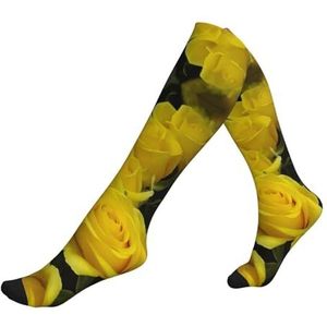 DEXNEL Gele Rozen Compressie Sokken Voor Mannen Vrouwen 20-30 Mmhg Compressie Sokken Voor Sport Ondersteuning Sokken, 1 zwart, Eén Maat