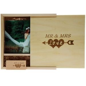 LXSINO USB 3.0 stick van hout 64 GB met lasergravure Mr & Mrs - 64 GB USB-stick met doos voor huwelijksfotografie/huwelijksverjaardag (Maple, compatibel met foto 10 x 15 cm)