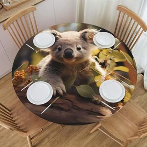 Leuk rond tafelkleed met koala-plant, waterdicht en afveegbaar met elastische randen, geschikt voor het decoreren van ronde tafels.