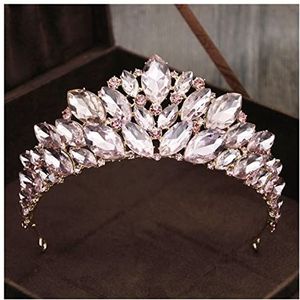 Strass Kroon Luxe prinses hoofdtooi bruid tiara kroon rode kristallen hoofdbanden prom partij bruiloft accessoires bruids haar sieraden ornamenten Koningin Kroon (Style : Gold Pink)