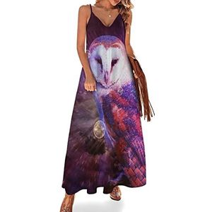 Universe Uil Sling Maxi-jurken voor dames, V-hals, casual, mouwloos, verstelbare riem, sexy lange jurk