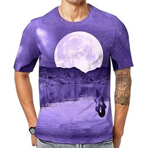 Purple Supermoon T-shirt voor heren met korte mouwen en ronde hals print casual T-shirt S