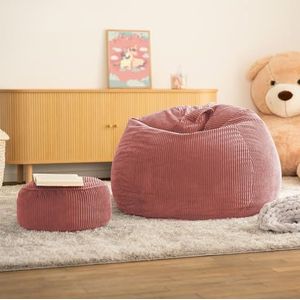 Home Deluxe - Zitzak Calm - stof: fluwelen corduroy, kleur: - inclusief vulling I zitmeubel Bean Bag zitzakken (roze, zitzak met kruk)