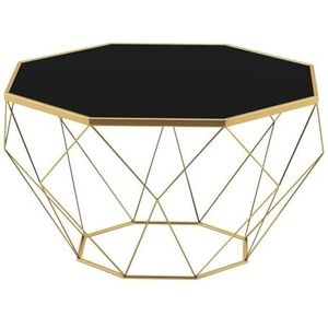 JLVAWIN Salontafel achthoekige glazen salontafel goud moderne bijzettafel voor woonkamer kleine bijzettafel glas, duurzaam en stevig, zwarte nachtkastjes (afmetingen: 90 x 90 x 45 cm)