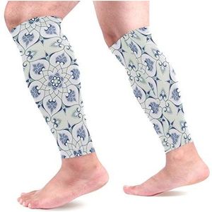 EZIOLY Arabische Floral Sports Kalf Compressie Mouwen Been Compressie Sokken Kalf Guard voor hardlopen, Fietsen, Moederschap, Reizen, Verpleegkundigen