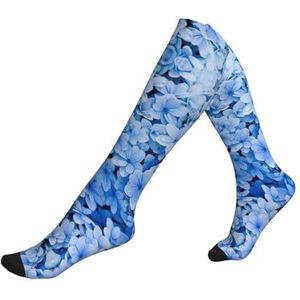 DEXNEL Blauwe Bloemen Compressie Sokken Voor Mannen Vrouwen 20-30 Mmhg Compressie Sokken Voor Sport Ondersteuning Sokken, 1 zwart, Eén Maat