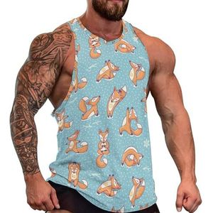 Grappige vossen doen yoga heren tanktop grafische mouwloze bodybuilding T-shirts casual strand T-shirt grappige sportschool spier