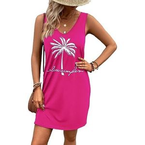 jurken voor dames Tankjurk met kokospalmprint Mouwloze casual midi-jurk for dames met V-hals (Color : Hot Pink, Size : M)