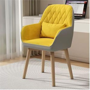 Fauteuil, 360° Draaibare Eetkamerstoelen Fluweel Beklede Bureaustoelen Ergonomische Bureaustoel Armen En Houten Poten, Moderne Stoel Linnen Stof Keuken Eetkamerstoelen(Color:Yellow)