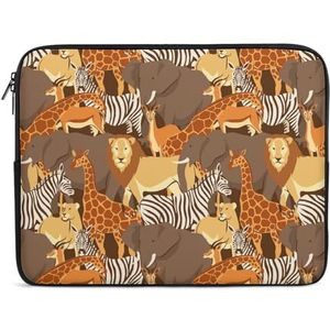 Afrikaanse Dieren Leeuw Olifant Giraffe Laptop Sleeve Case Casual Computer Beschermhoes Slanke Tablet Draagtas 13 inch
