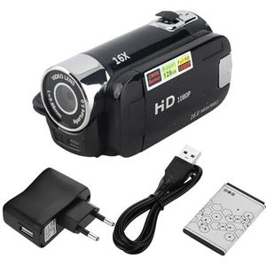 Videocamera Camcorder, Full HD-rotatie 16X High Definition Digitale Camcorder Video DV-camera Vlogging-camerarecorder voor Thuisfeest, Picknick Buitenshuis(Zwarte EU-stekker)