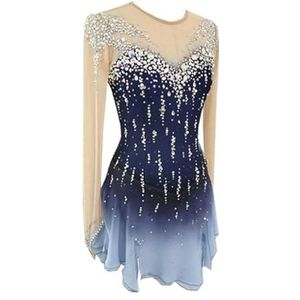 Blauw,11/13,PONNYC Schaatskostuum Met Lange Mouwen Ritmische Gymnastiekpakjes Voor Meisjes Kunstschaatsjurk Met Kleurverloop Voor Wedstrijden Glanzende Rolschaats Rokken Met Kristallen