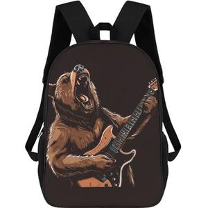 Playing Guitar California Bear 17 Inches Lichtgewicht Rugzak Reizen Laptop Tas Casual Dagrugzak voor Mannen Vrouwen