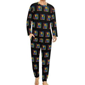 Tie Dye Regenboog lama comfortabele heren pyjama set ronde hals lange mouwen loungewear met zakken 3XL