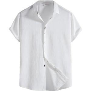 Dcvmvmn Heren zomer shirt met korte mouwen losse effen knoop korte mouw grote maat katoenen overhemd, Wit, L