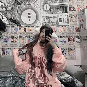 Tops winter roze Lange mouwen vrouwen hoodies Kawaii Casual Lolita vrouwelijke Sweatshirt kleding Japanse zoete hoodie esthetische-Roze, XL