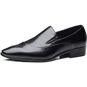 Oxford formele schoenen for heren Instapper Gepolijste puntige neus PU-leer Blokhak Rubberen zool Antislip Antislip Werken (Color : Black, Size : 42 EU)