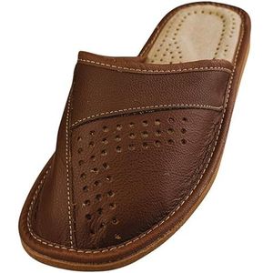 APREGGIO - Pantoffels heren leer - slippers leer - herenpantoffels - pantoffels - slippers, Brons, 40 EU