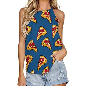Pizza Doodle Tanktop voor dames, zomer, mouwloos, T-shirts, halter, casual vest, blouse, print, T-shirt, 4XL