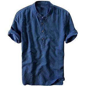 Linnen herenhemd met korte mouwen, zomerhemd, regular fit, vrijetijdshemd, topshirts, zomer, blauw, L