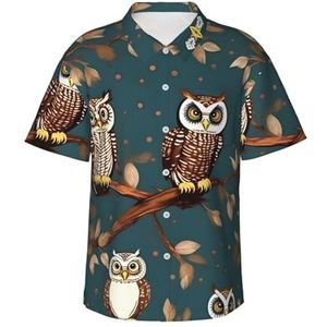 RRSZCC Uilen op boomtakken, bedrukt, licht, Hawaii-hemd, casual, korte mouwen, zomer, strandvakantie, zwart, M
