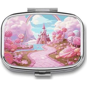 Candy Land Pillendoos Reizen Pillenorganizer 2 Compartimenten Wekelijkse Pillenetui met Spiegel Een Dag Medicijncontainer Geneeskunde Organizer voor portemonnee, zak of portemonnee
