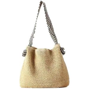 Strandtas Koreaanse Stijl Nieuwe Gestreepte Brede Lint Enkele Schouder Strozak Geweven Tas Vakantie Strandtas Strozak(Beige)