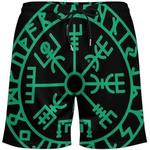 Nieuwe Viking Vegvisir Rune Shorts, Unisex 3D Gedrukte Modieuze Harajuku Zomer Strand Casual Sport Shorts, Nordic IJsland Straatfeest Paar Kostuums (Color : Green, Size : 4XL)
