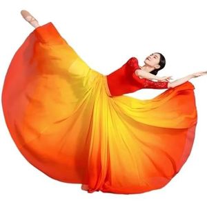 Flamencorok for vrouwen, 720 graden, volle cirkelvormige swingrok, Spaans danskostuum, volwassen, vloeiende, geplooide gelaagde rok for optredens, Halloweenfeest, rode krijtthema-outfit(Orange_M)