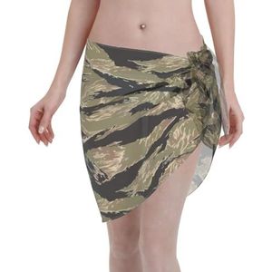 Amrole Vrouwen Korte Sarongs Strand Wrap Badpak Coverups voor Vrouwen Tijger Streep Camo, Zwart, one size